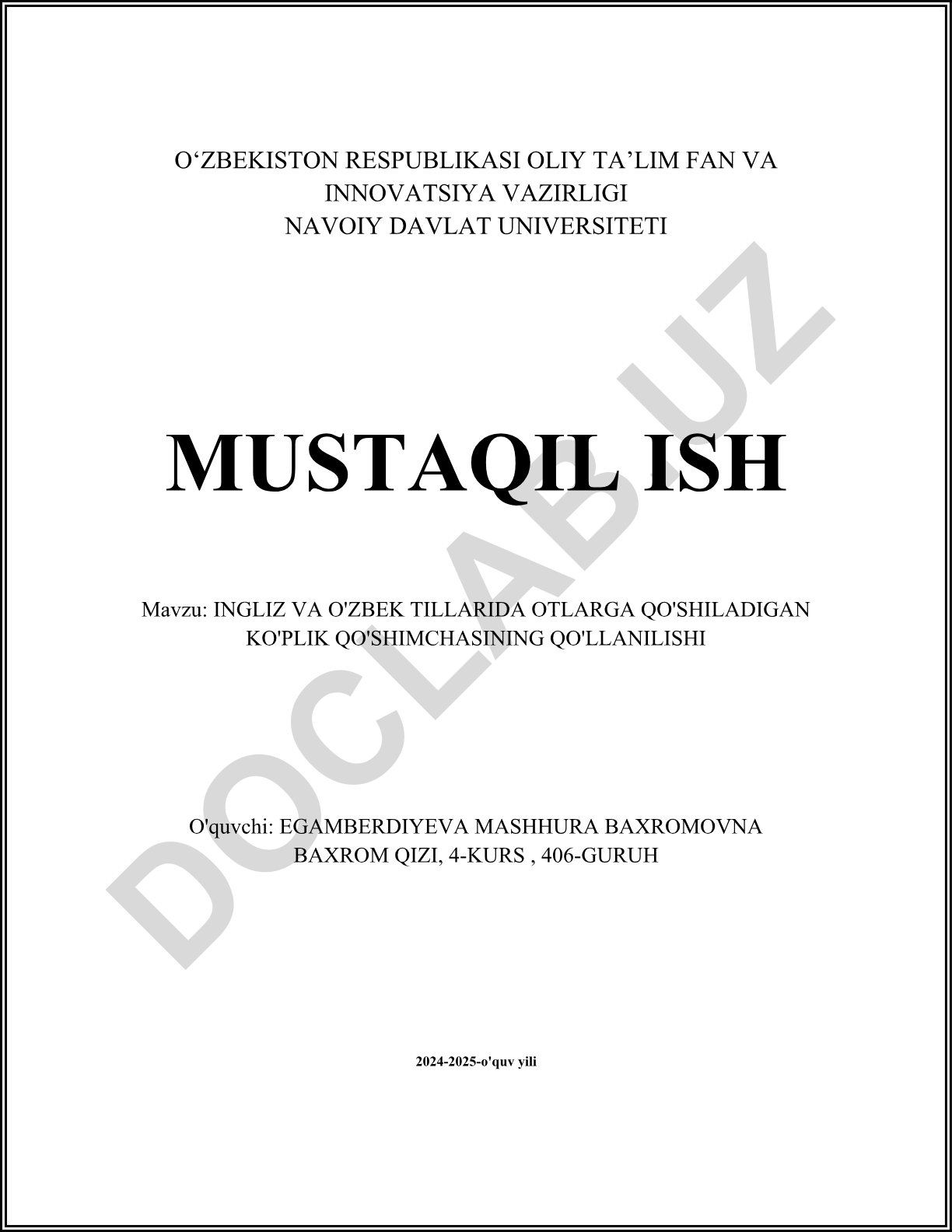 Ingliz va o'zbek tillarida otlarga qo'shiladigan ko'plik qo'shimchasining qo'llanilishi