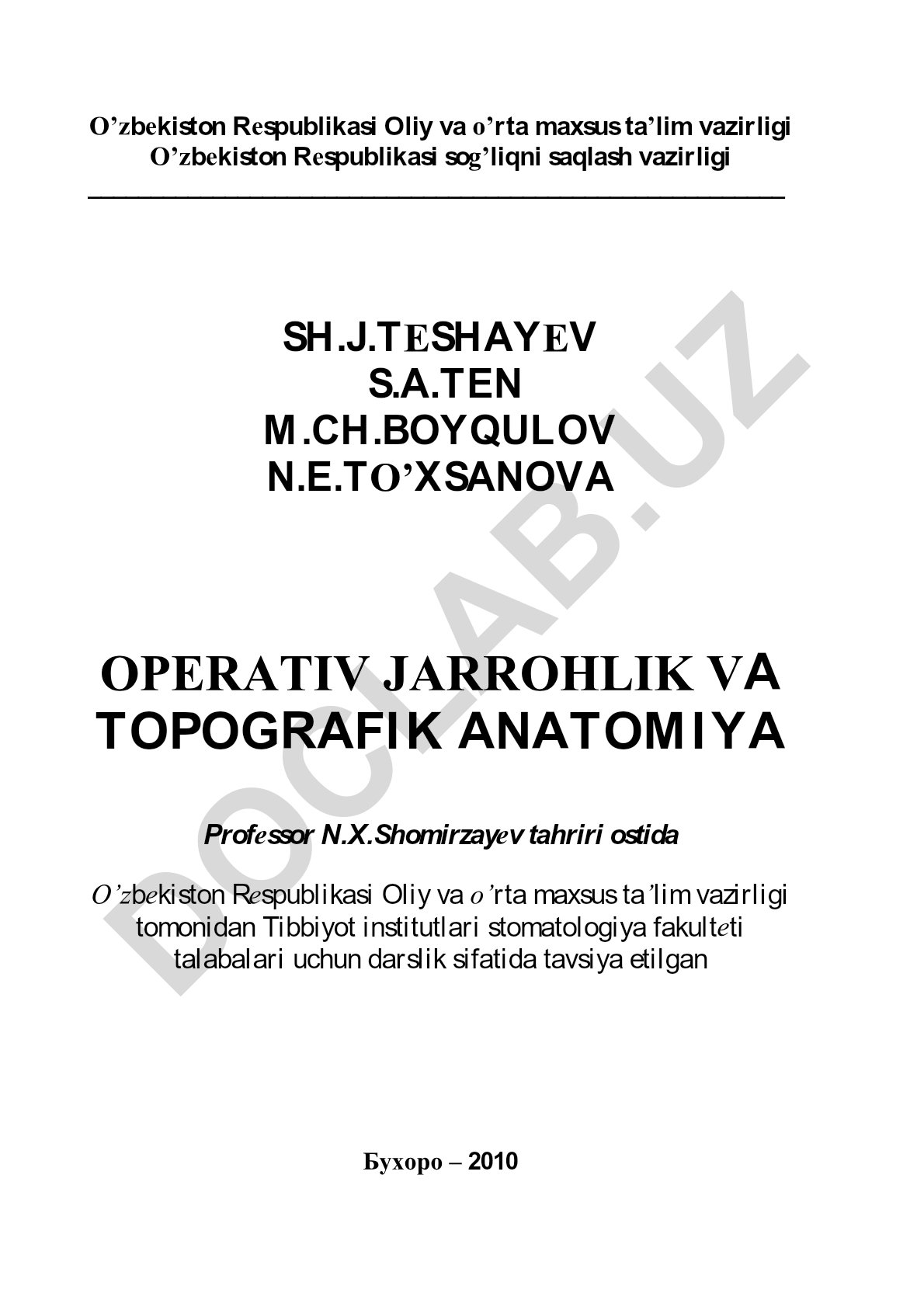 Operativ jarrohlik va topografik anatomiya