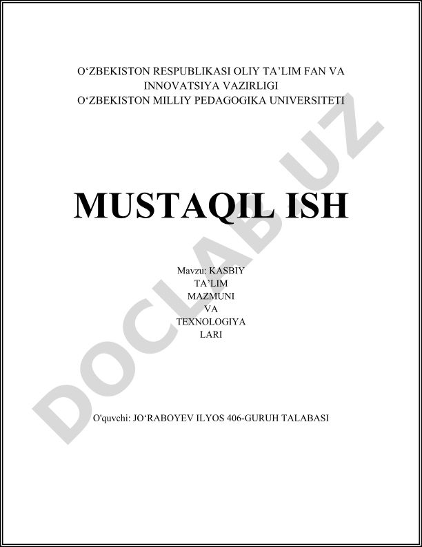 Kasbiy ta'lim mazmuni va texnologiyalari
