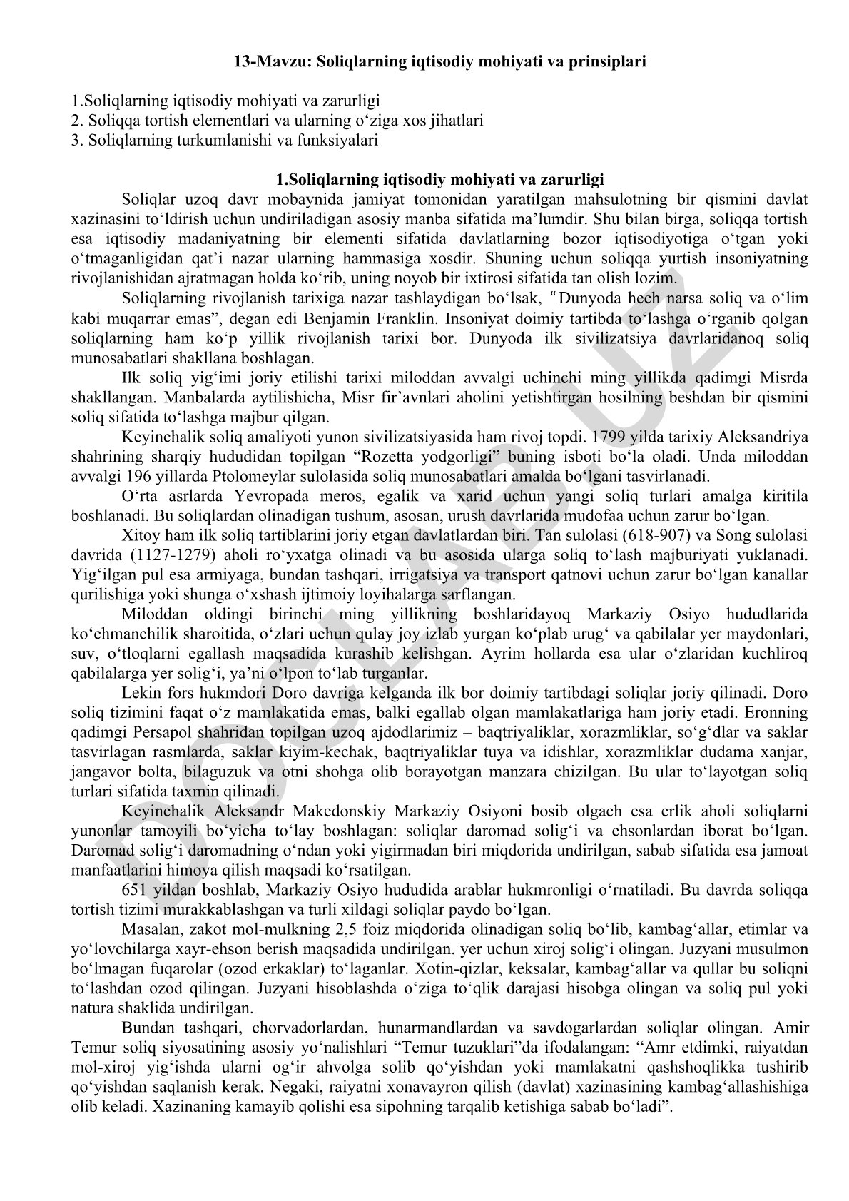 Soliqlarning iqtisodiy mohiyati va prinsiplari