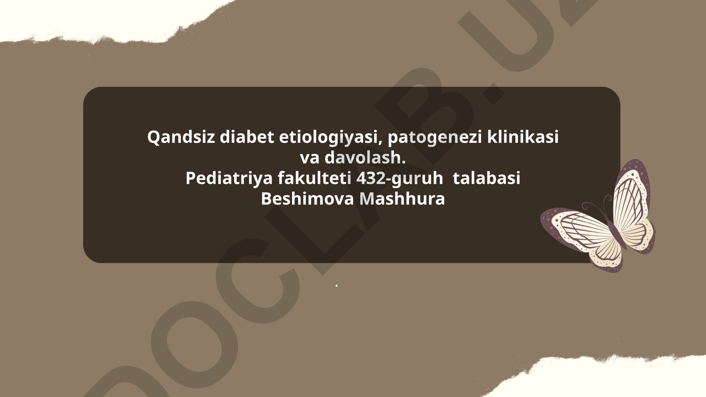 Qandsiz diabet etiologiyasi, patogenezi klinikasi va davolash