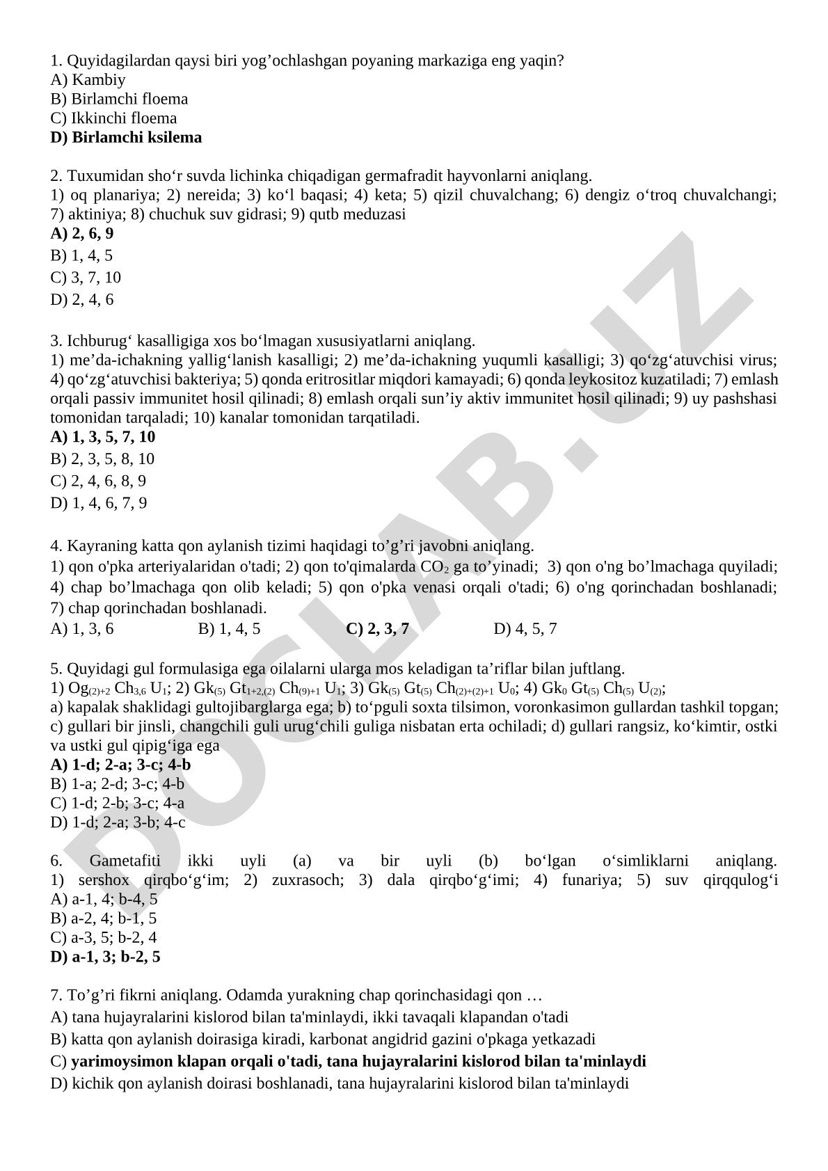 Biologiyadan test savollari