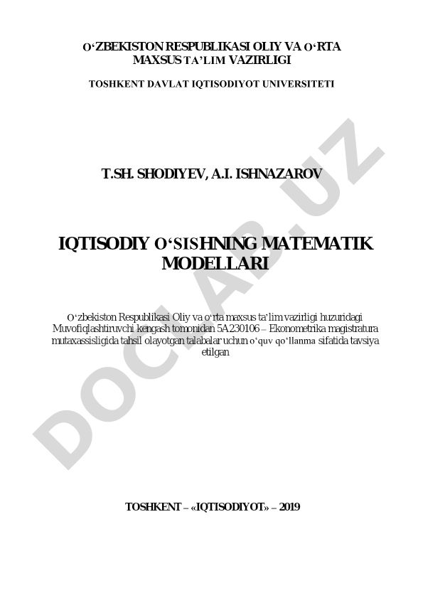 Iqtisodiy o'sishning matematik modellari