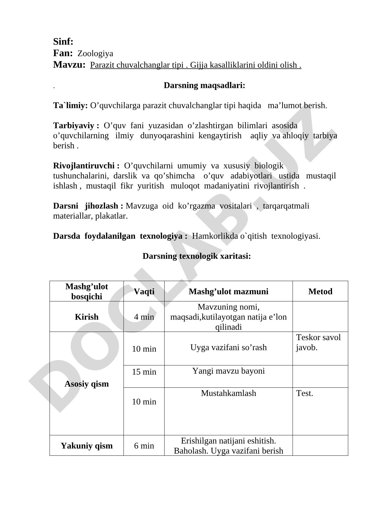 Parazit chuvalchanglar tipi. Gijja kasalliklarini oldini olish