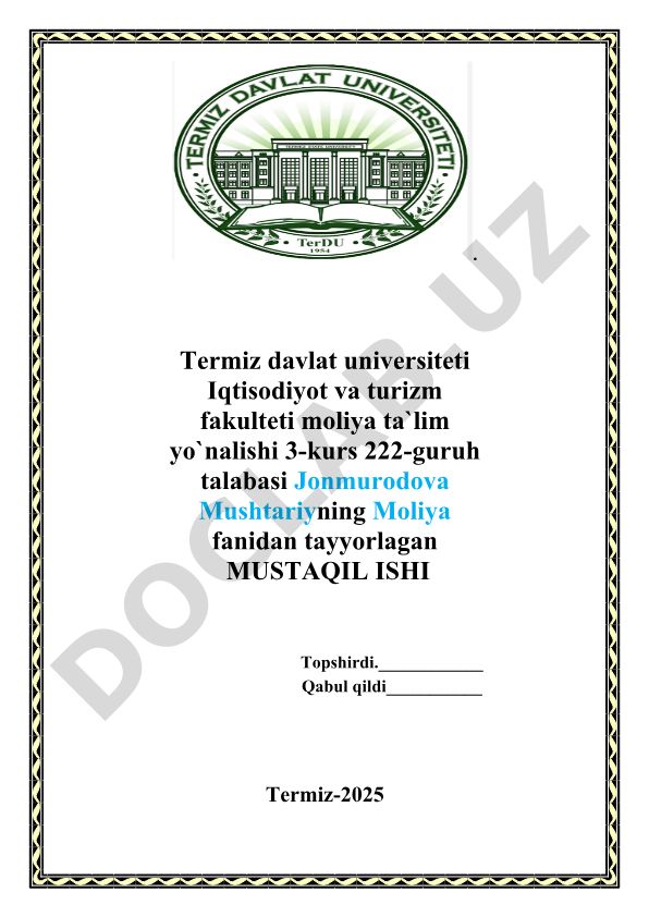 Moliyaviy risklarni baholash metodlari va boshqarish usullari