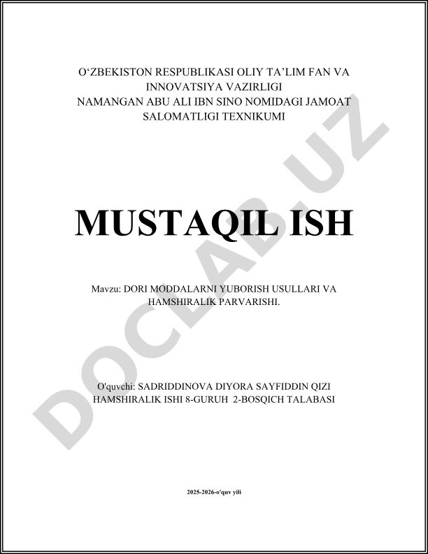Dori moddalarni yuborish usullari va hamshiralik parvarishi