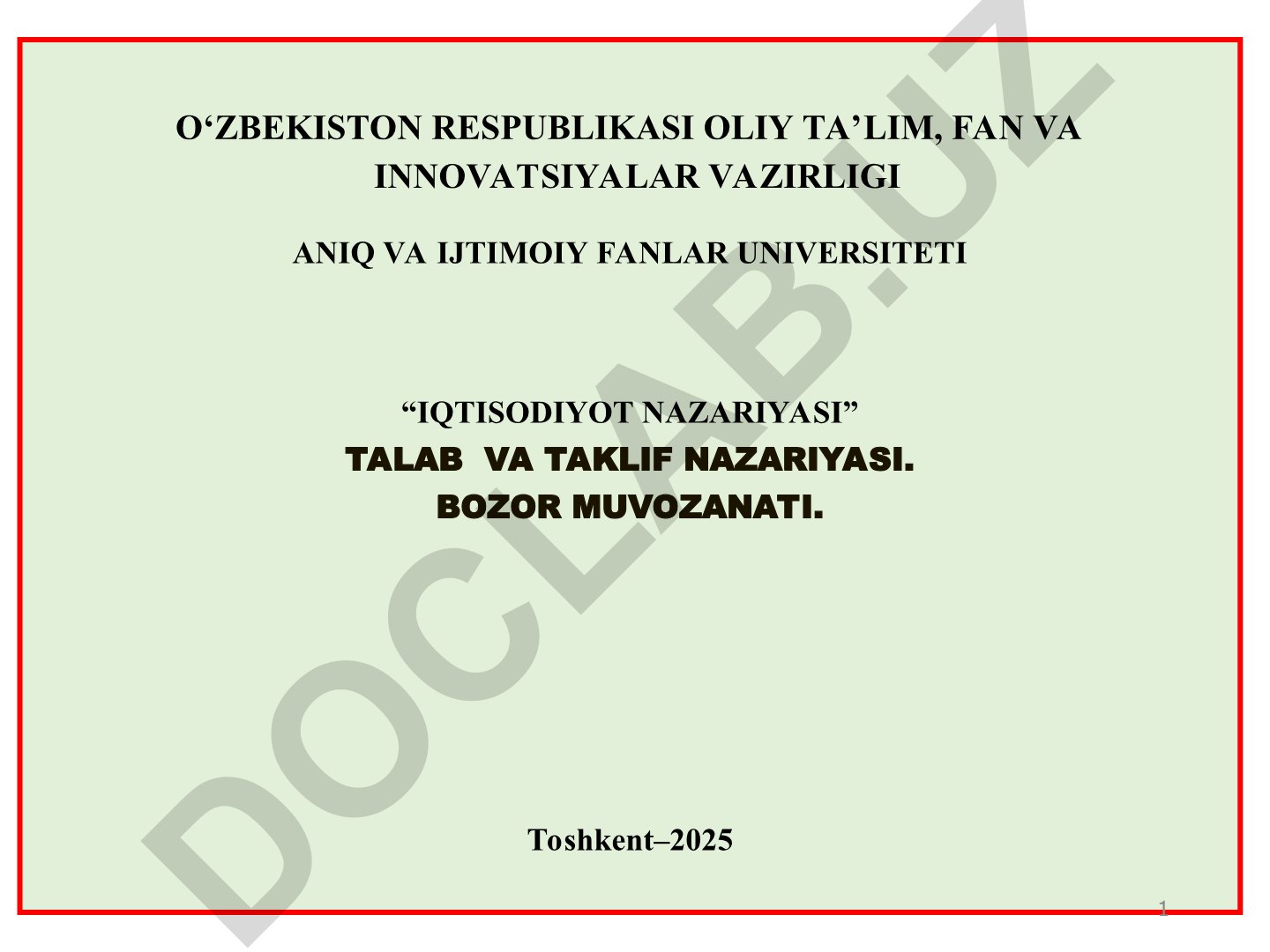 Talab va taklif nazariyasi