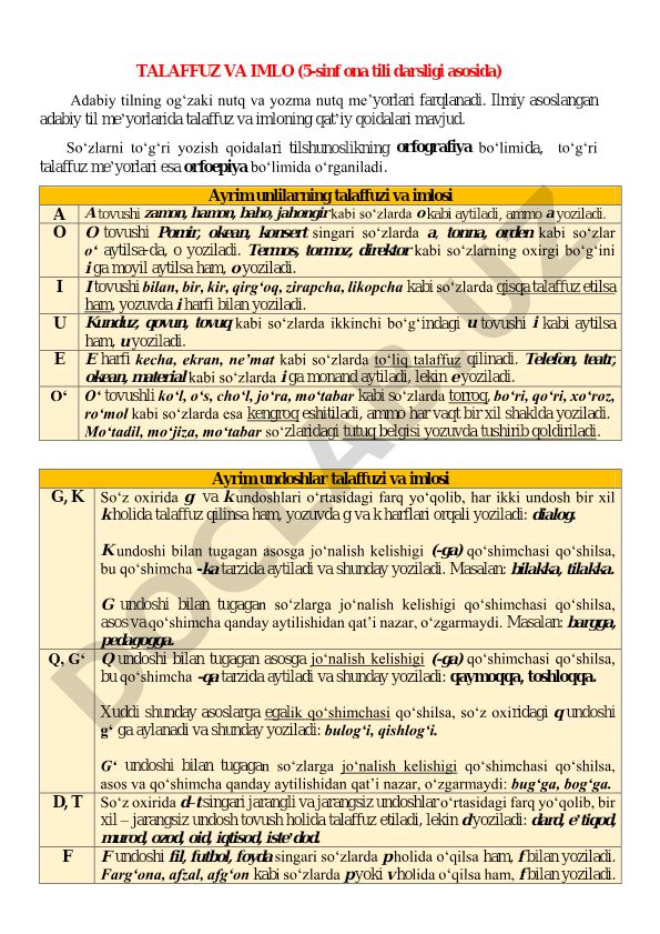 Ona tili talaffuz va imlo qoidalari