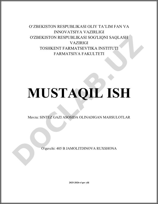 Sintez gazi asosida olinadigan mahsulotlar