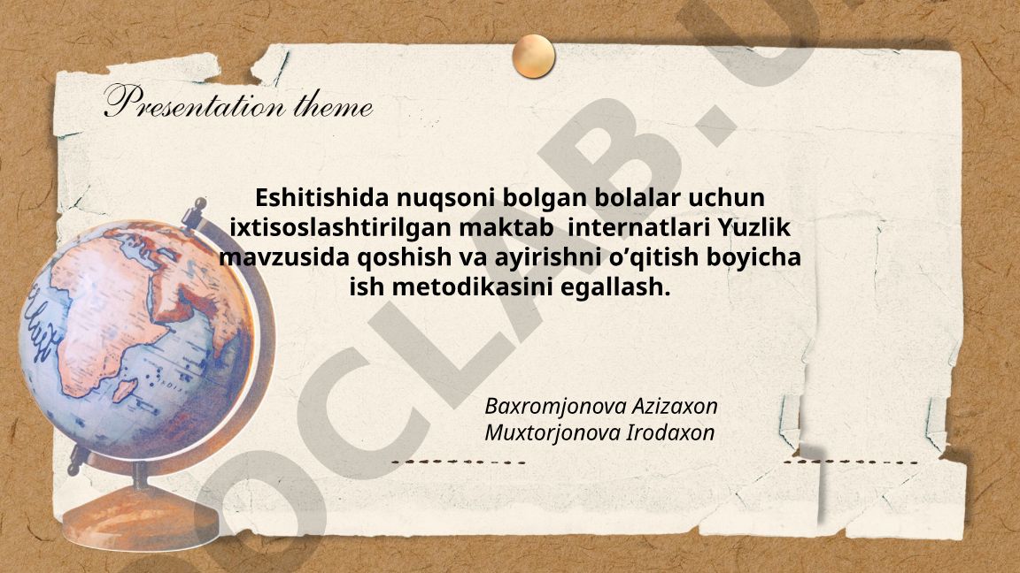 Eshitishida nuqsoni bo'lgan bolalar uchun yuzlik oralig'ida qo'shish va ayirishni o'qitish metodikasi