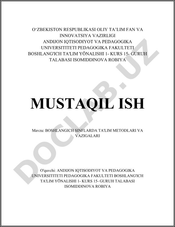 Boshlangich sinflarda ta'lim metodlari va vazifalari