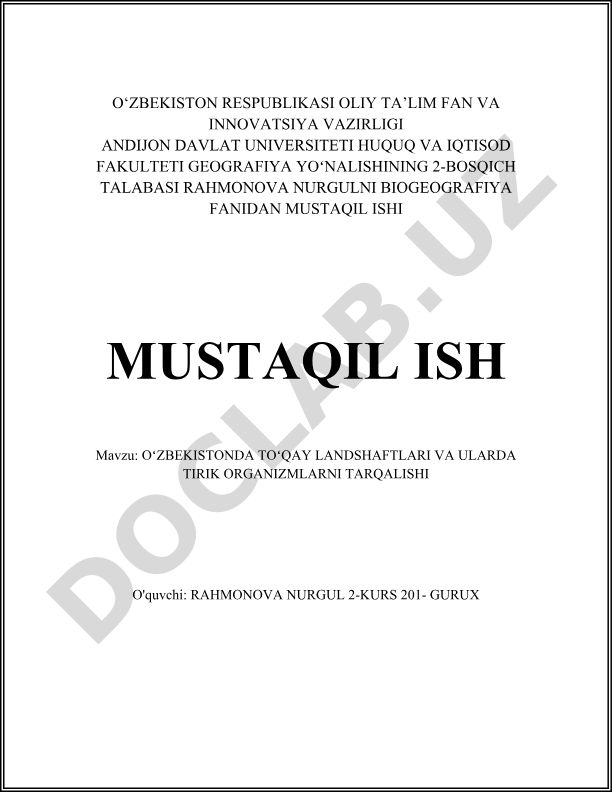 Oʻzbekistonda toʻqay landshaftlari va ularda tirik organizmlarni tarqalishi