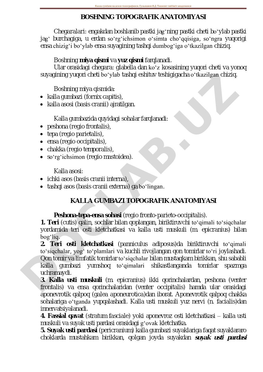 Kalla gumbazi va asosi topografik anatomiyasi
