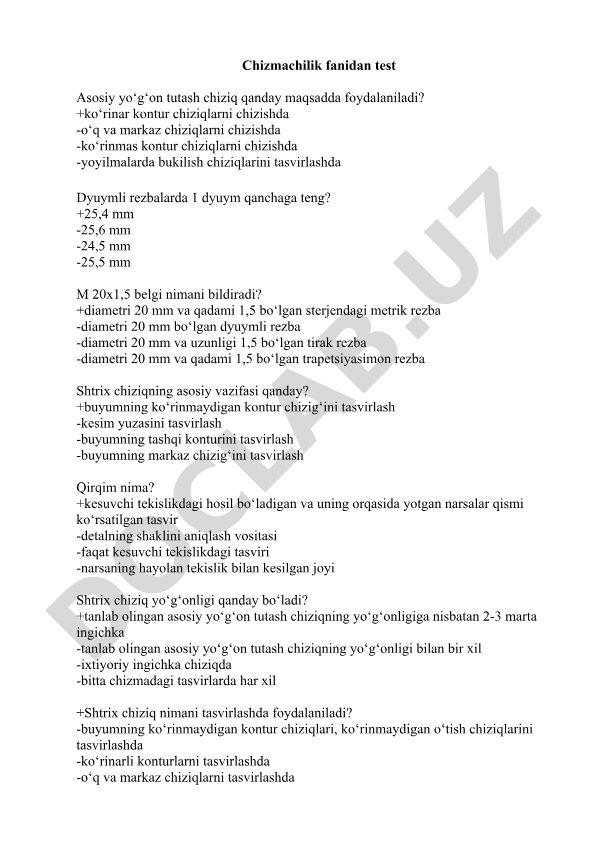 Chizmachilik fanidan test savollari