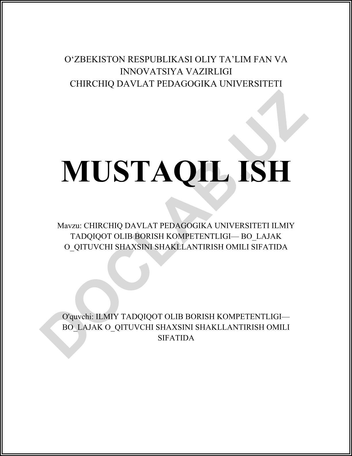 Chirchiq davlat pedagogika universiteti ilmiy tadqiqot olib borish kompetentligi— bo'lajak o'qituvchi shaxsini shakllantirish omili sifatida