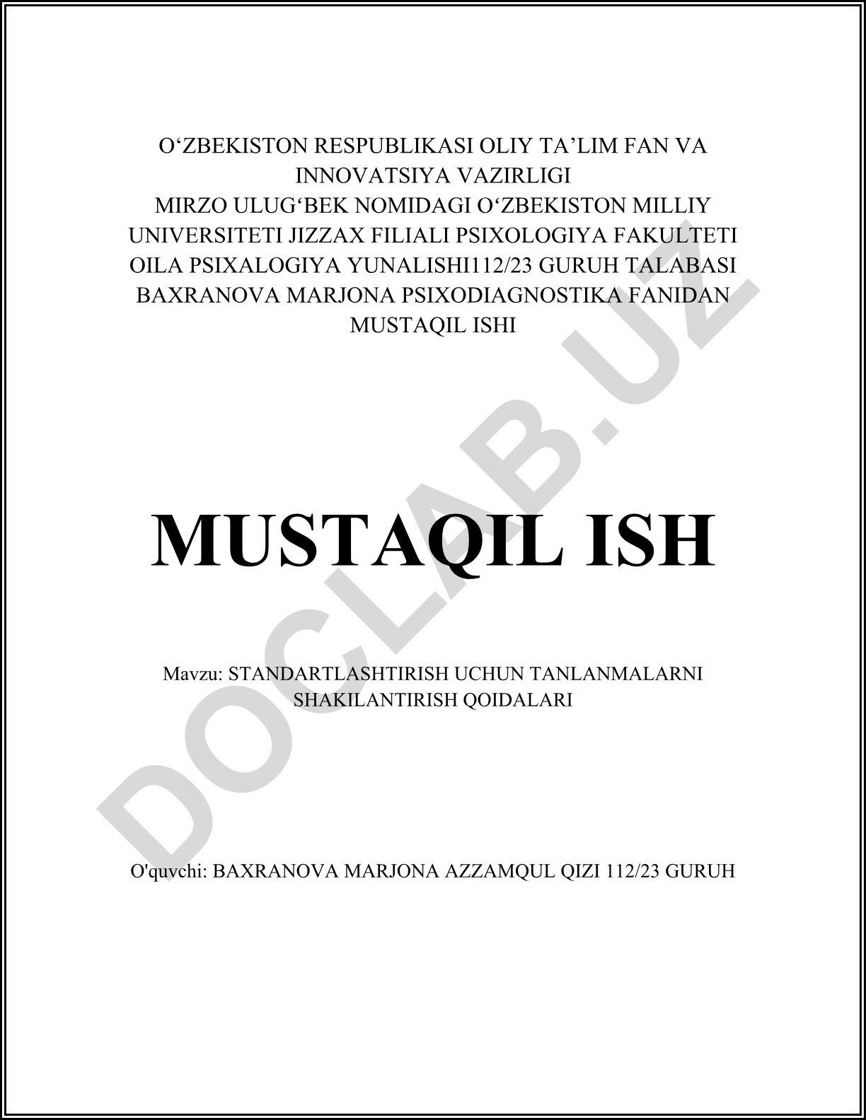 Standartlashtirish uchun tanlanmalarni shakillantirish qoidalari