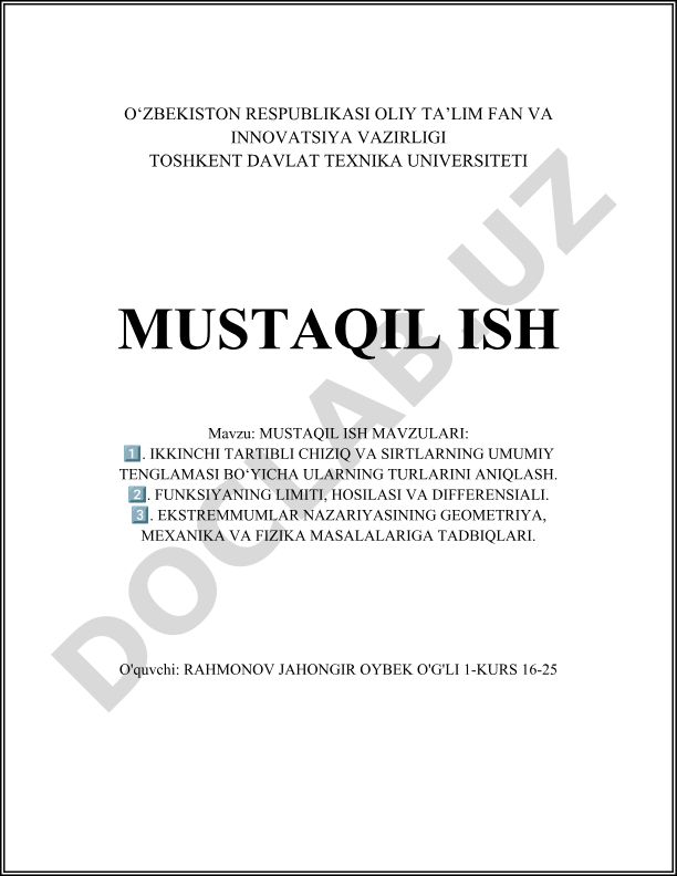 Ikkinchi tartibli chiziq va sirtlarning umumiy tenglamasi bo'yicha ularning turlarini aniqlash