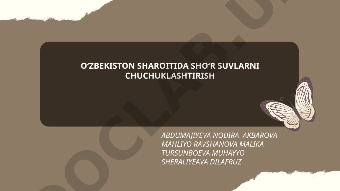 Oʻzbekiston sharoitida shoʻr suvlarni chuchuklashtirish