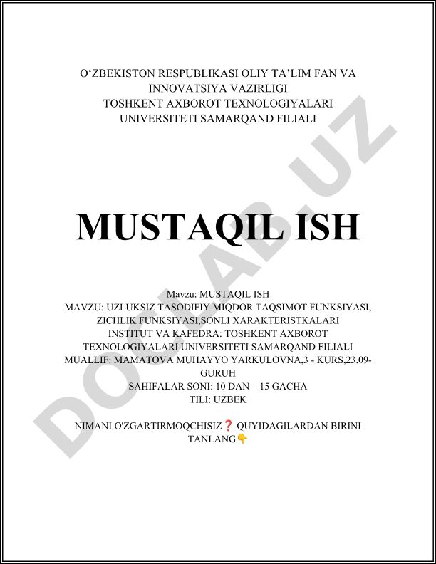 Uzluksiz tasodifiy miqdor taqsimot funksiyasi, zichlik funksiyasi, sonli xarakteristikalari