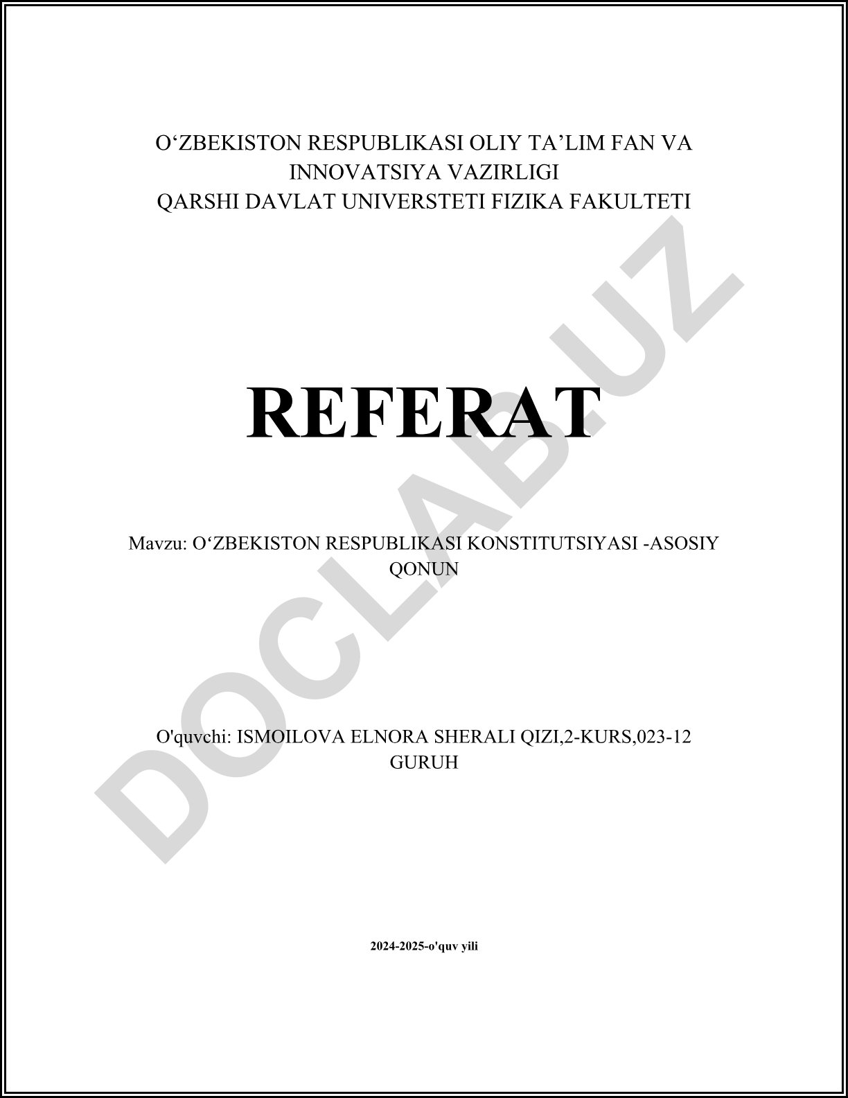 Oʻzbekiston Respublikasi Konstitutsiyasi - Asosiy Qonun