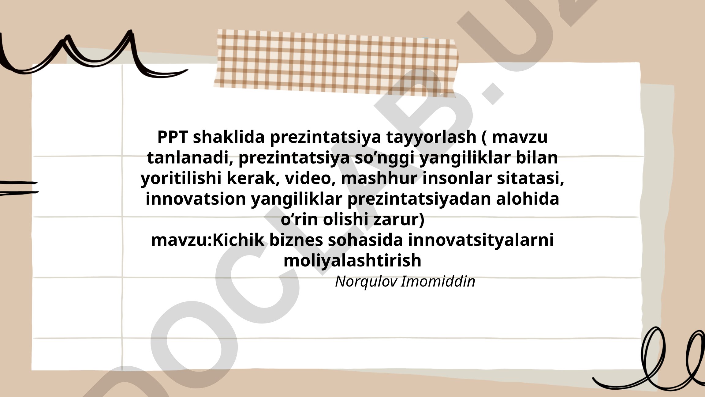 Kichik biznes sohasida innovatsiyalarni moliyalashtirish