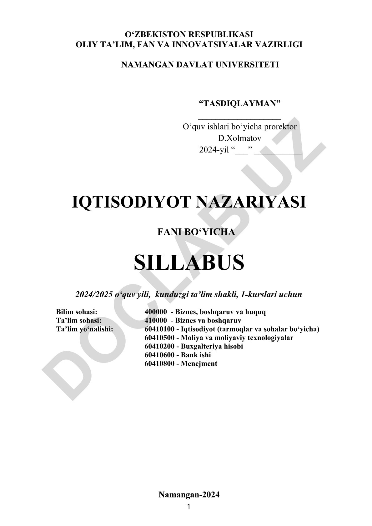 Iqtisodiyot nazariyasi fani bo'yicha sillabus
