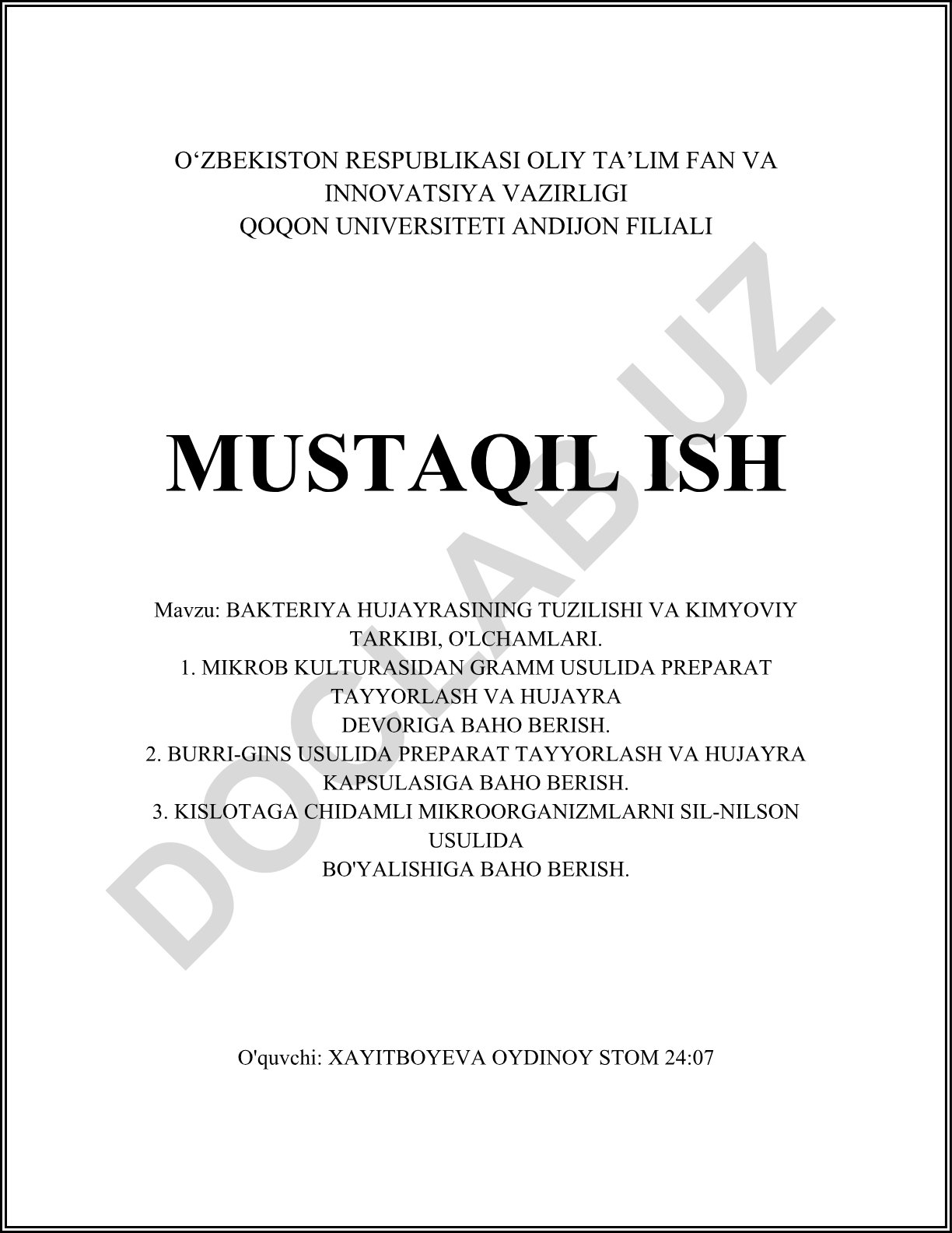 Bakteriya hujayrasining tuzilishi va kimyoviy tarkibi, o'lchamlari