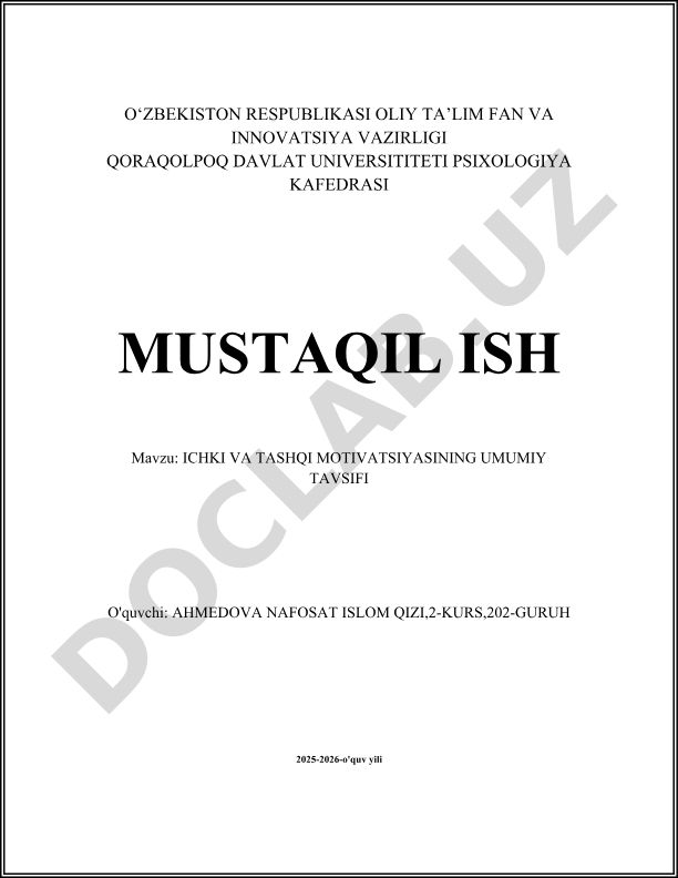 Ichki va tashqi motivatsiyaning umumiy tavsifi