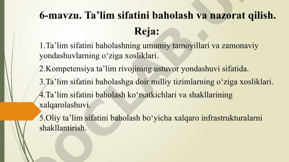 Ta’lim sifatini baholash va nazorat qilish
