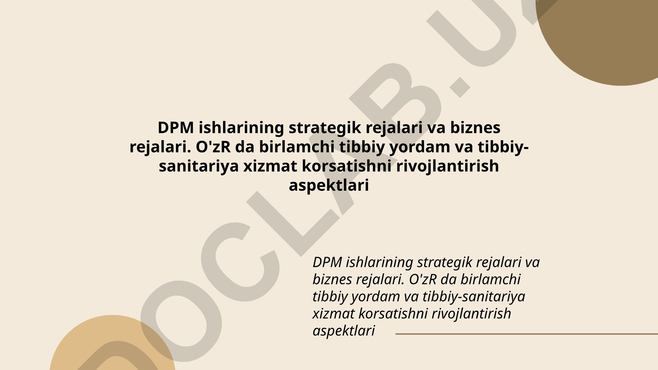 DPM ishlarining strategik rejalari va biznes rejalari