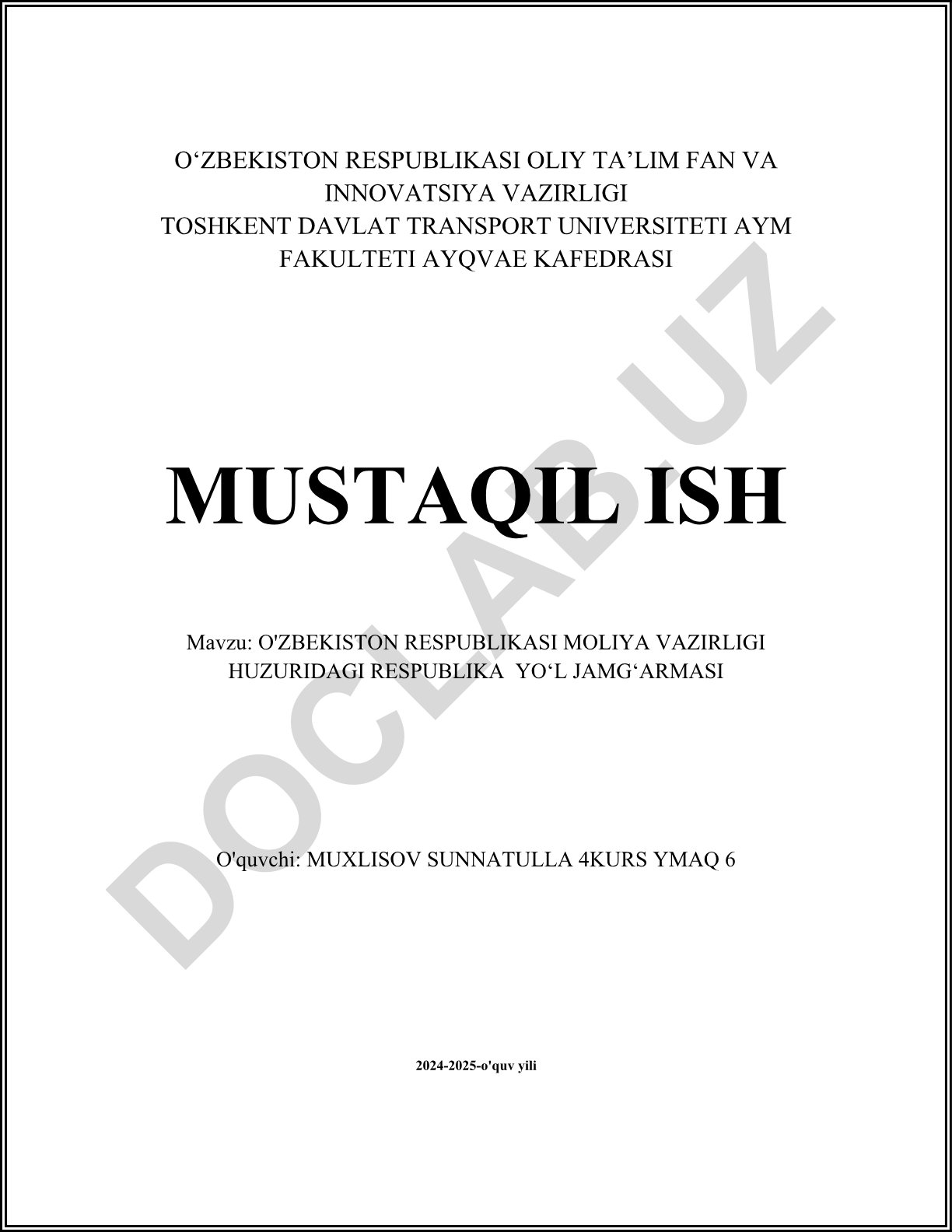 O'zbekiston Respublikasi Moliya Vazirligi huzuridagi Respublika Yo'l Jamg'armasi