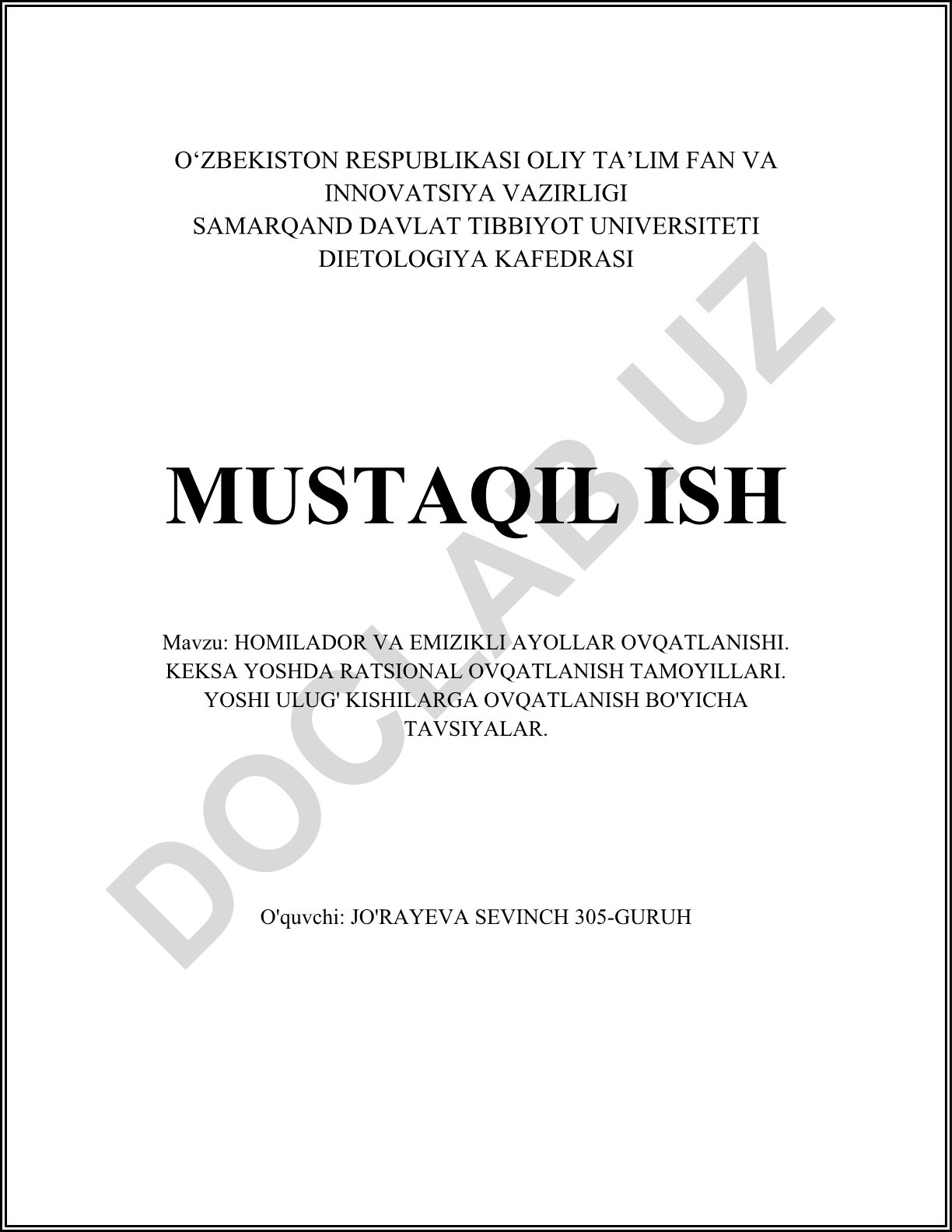 Homilador va emizikli ayollar ovqatlanishi. Keksa yoshda ratsional ovqatlanish tamoyillari
