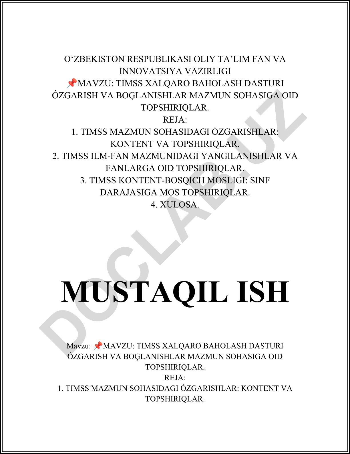 TIMSS xalqaro baholash dasturi o'zgarish va bog'lanishlar mazmun sohasiga oid topshiriqlar