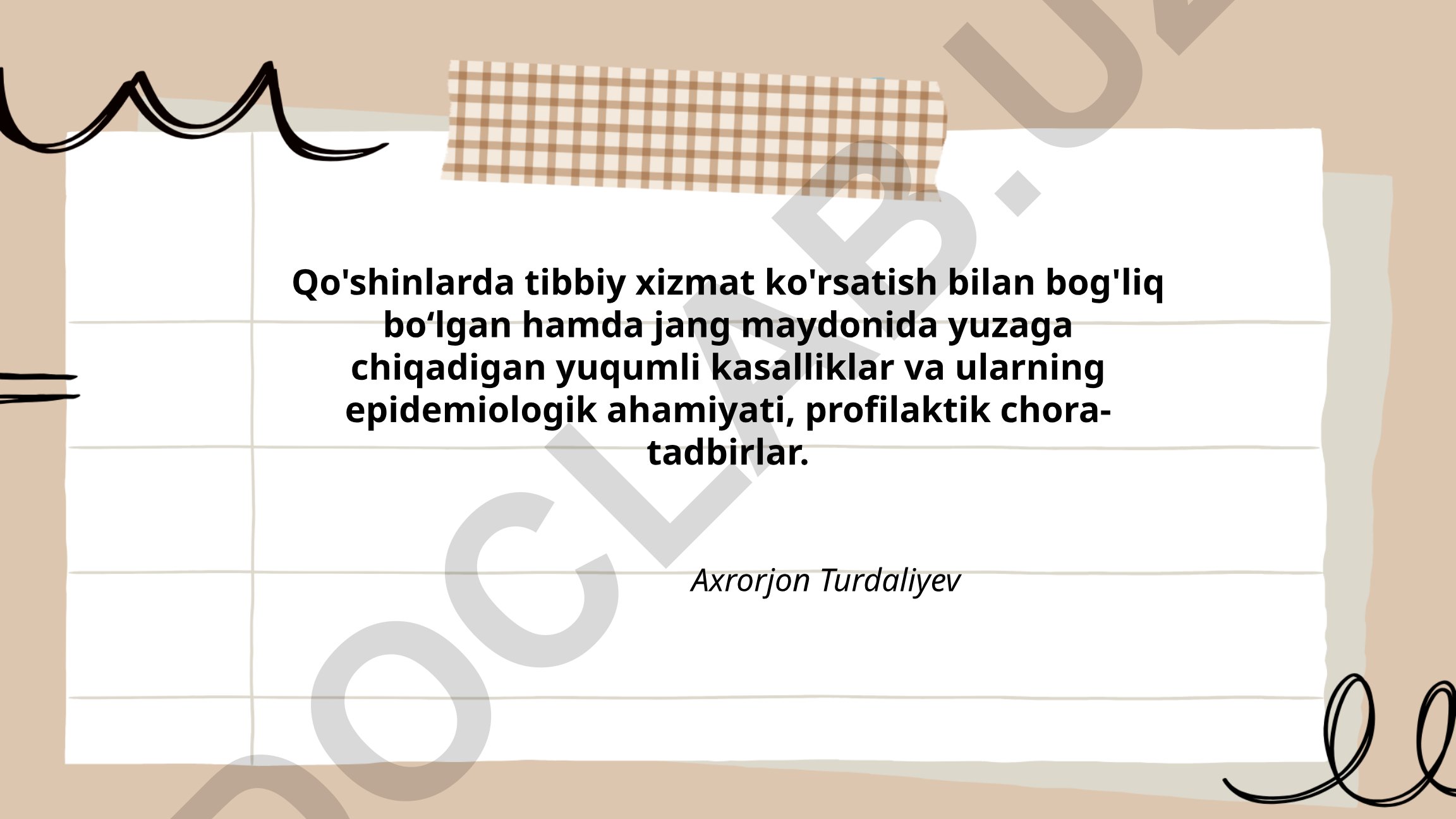 Qo'shinlarda tibbiy xizmat ko'rsatish va jang maydonidagi yuqumli kasalliklar