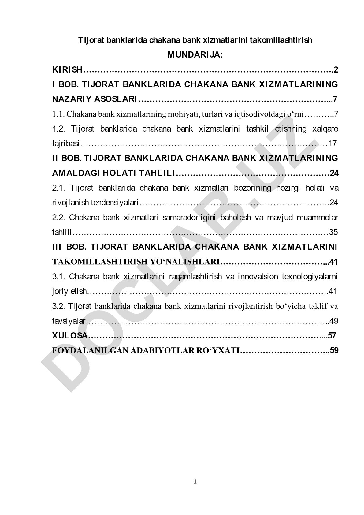 Tijorat banklarida chakana bank xizmatlarini takomillashtirish