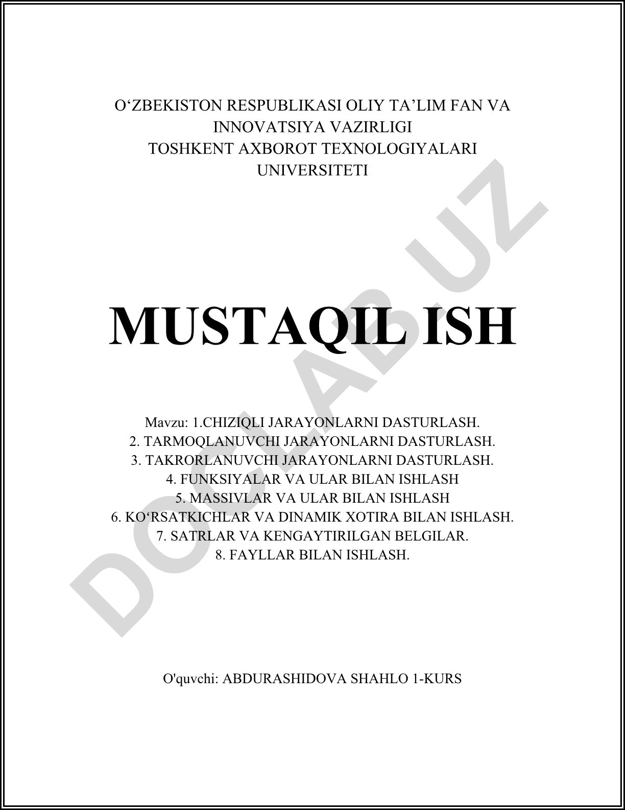 Chiziqli, tarmoqlanuvchi, takrorlanuvchi jarayonlar va dasturlash elementlari