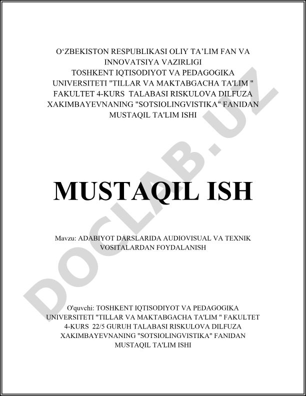 Adabiyot darslarida audiovizual va texnik vositalardan foydalanish