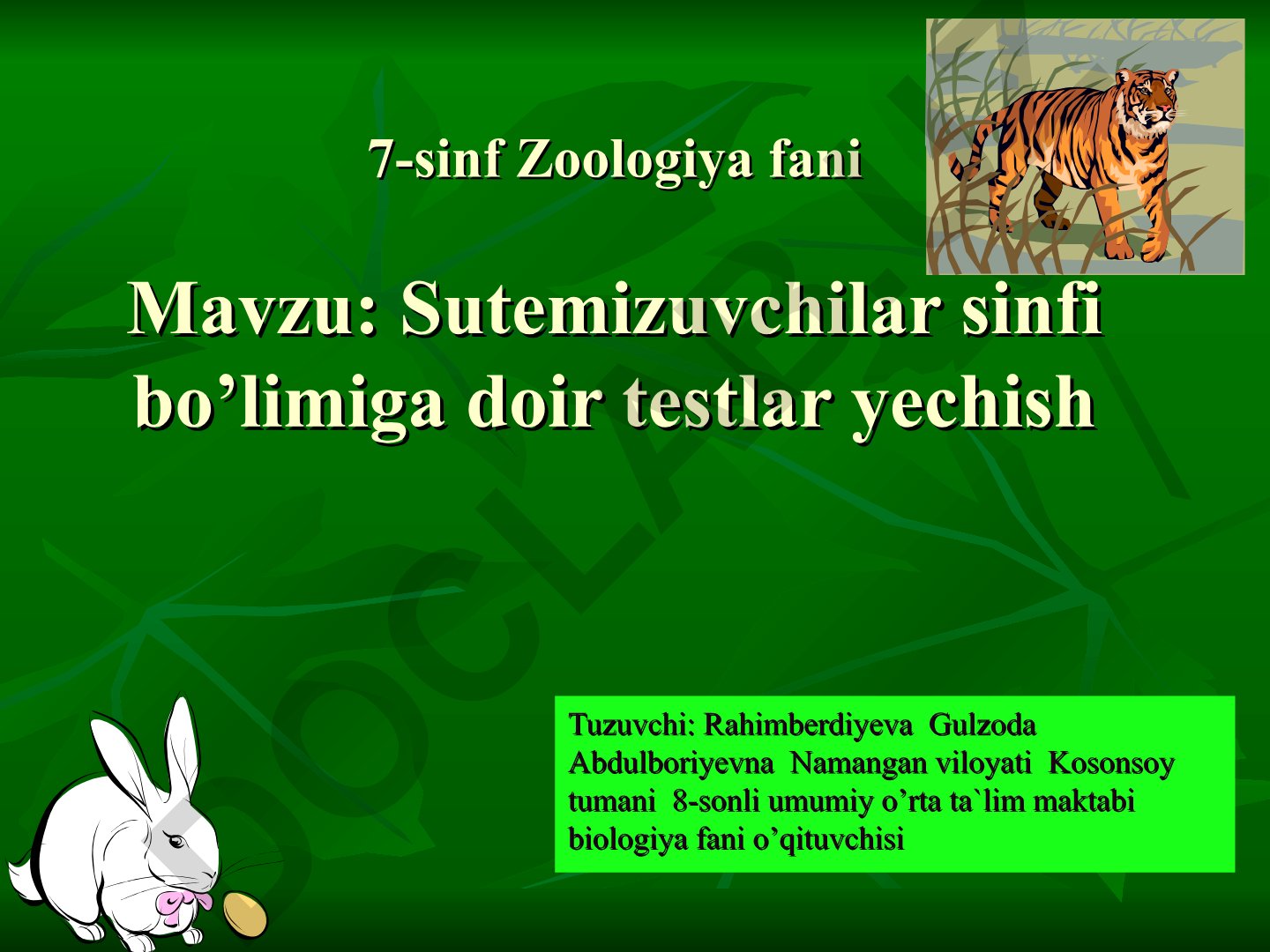 Sutemizuvchilar sinfi bo'limiga doir testlar
