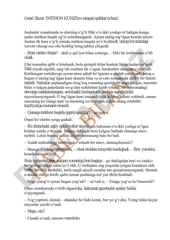 Genri Slizarning "Imtihon" hikoyasidan parchalar