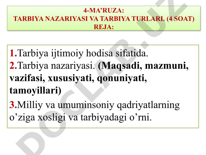 Tarbiya nazariyasi va tarbiya turlari