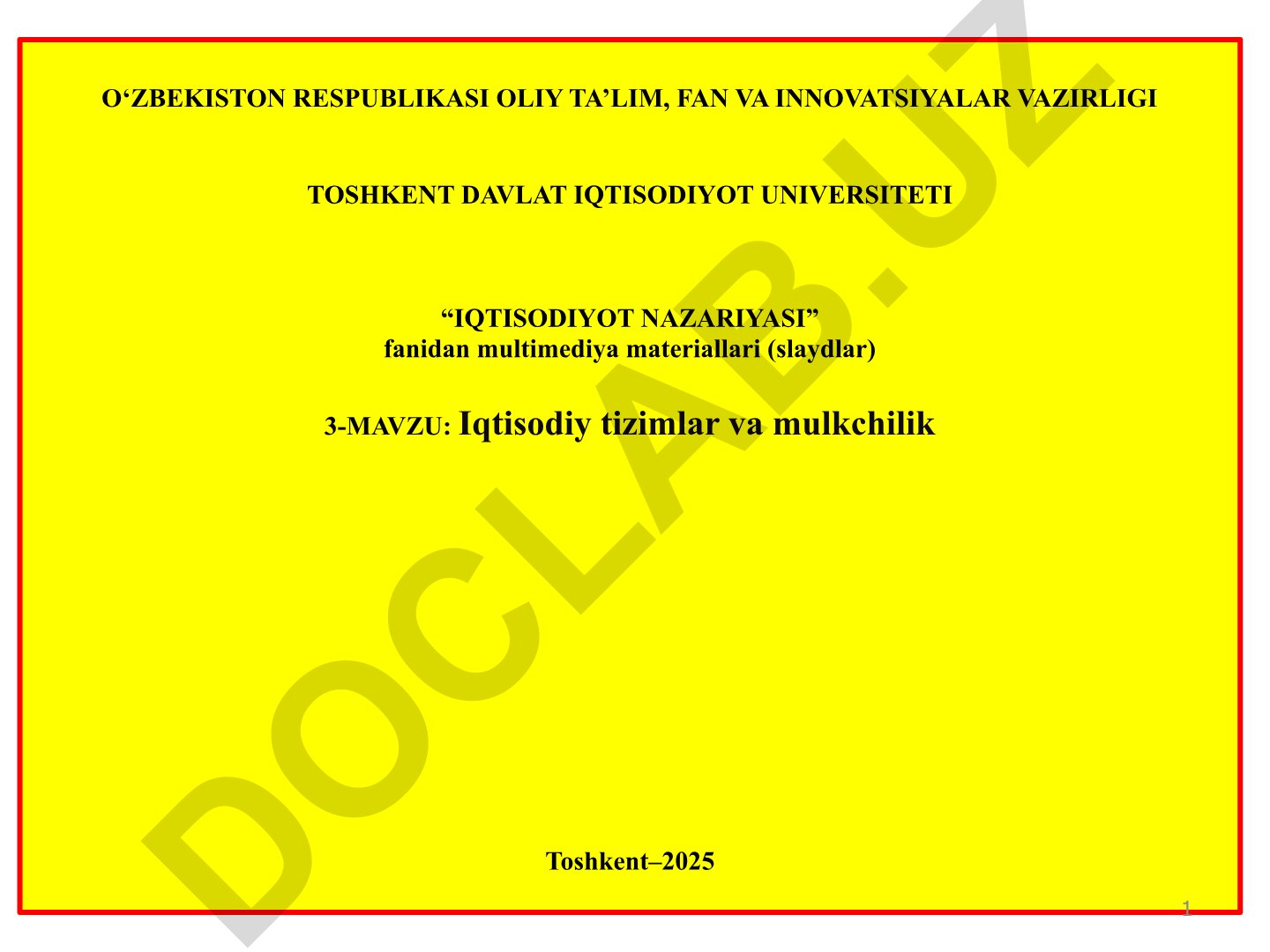 Iqtisodiy tizimlar va mulkchilik
