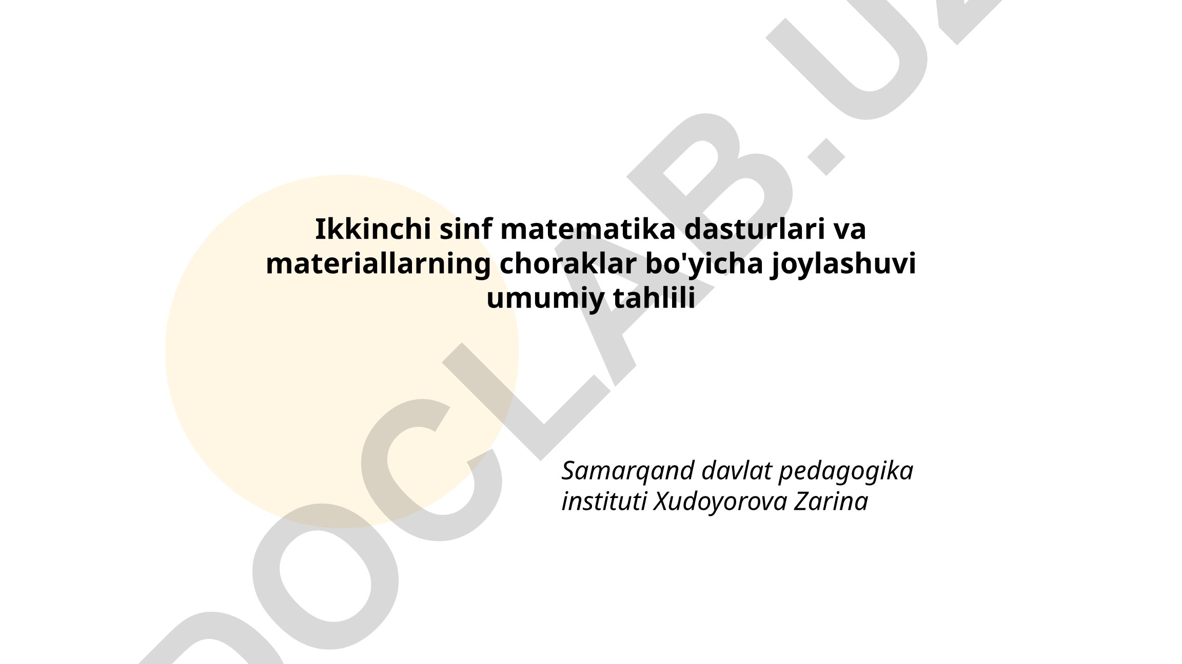 Ikkinchi sinf matematika dasturlari va materiallarning choraklar bo'yicha joylashuvi umumiy tahlili