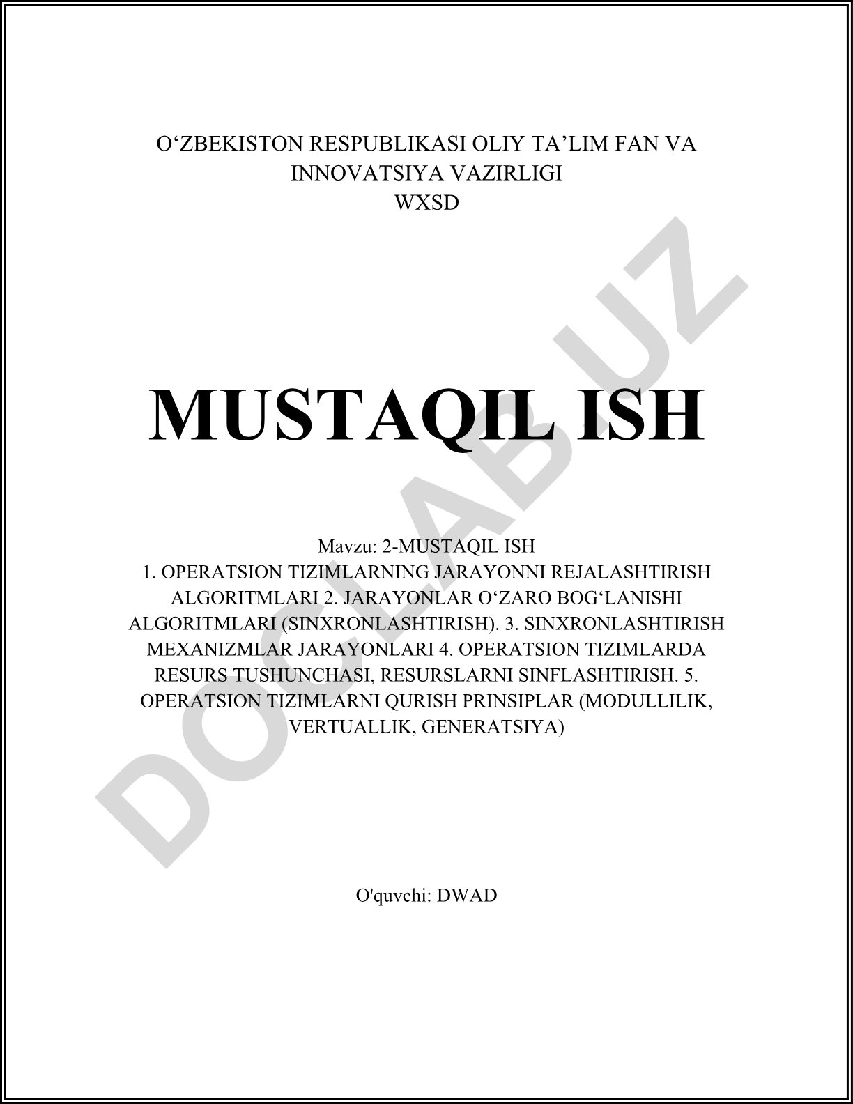 Operatsion tizimlarning jarayonni rejalashtirish algoritmlari va sinxronlashtirish mexanizmlari