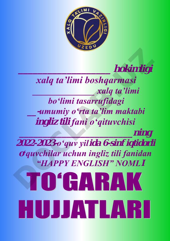 6-sinf iqtidorli o'quvchilar uchun ingliz tili fanidan "HAPPY ENGLISH" to'garagi