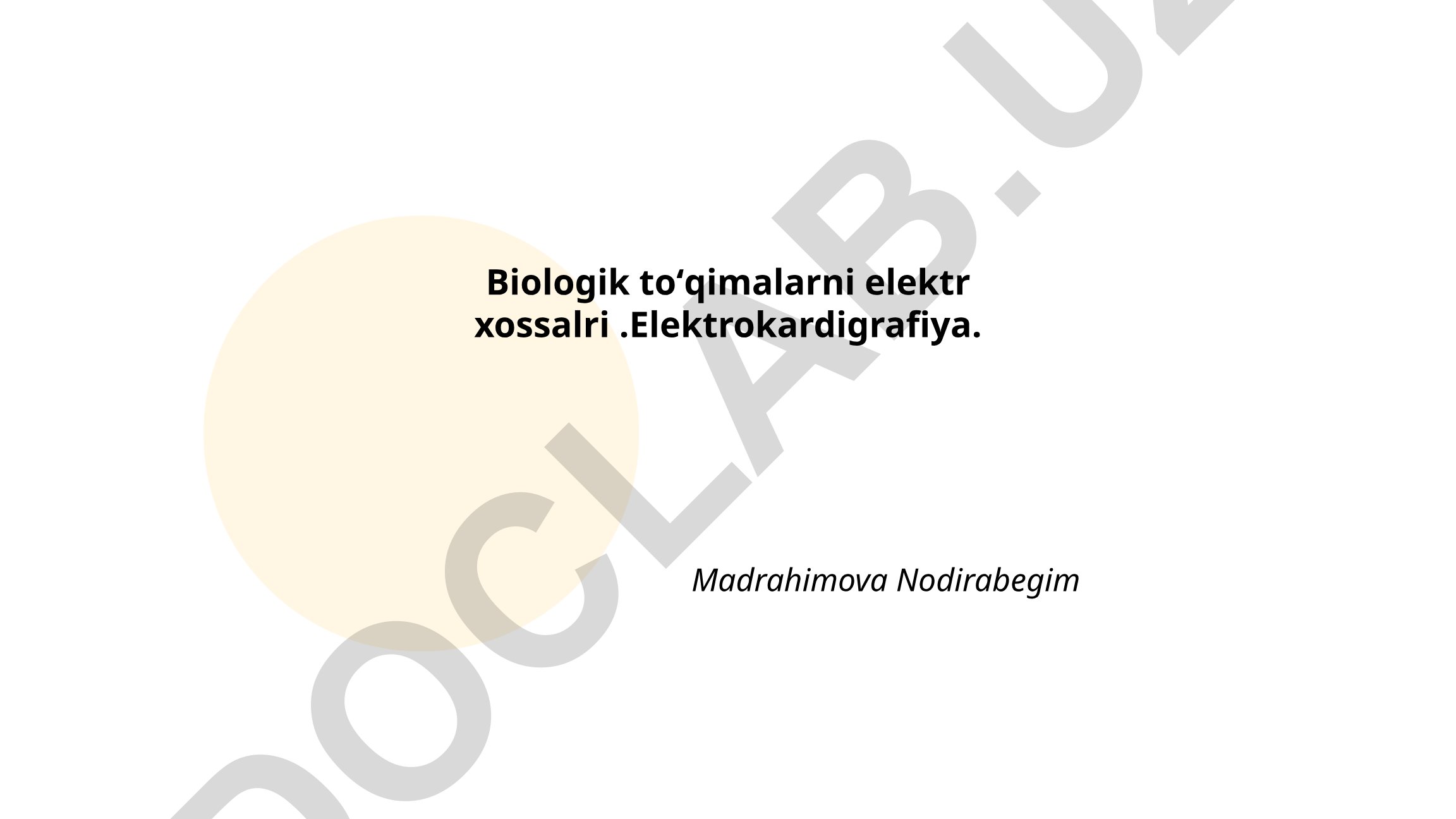 Biologik toʻqimalarning elektr xossalari va elektrokardigrafiya