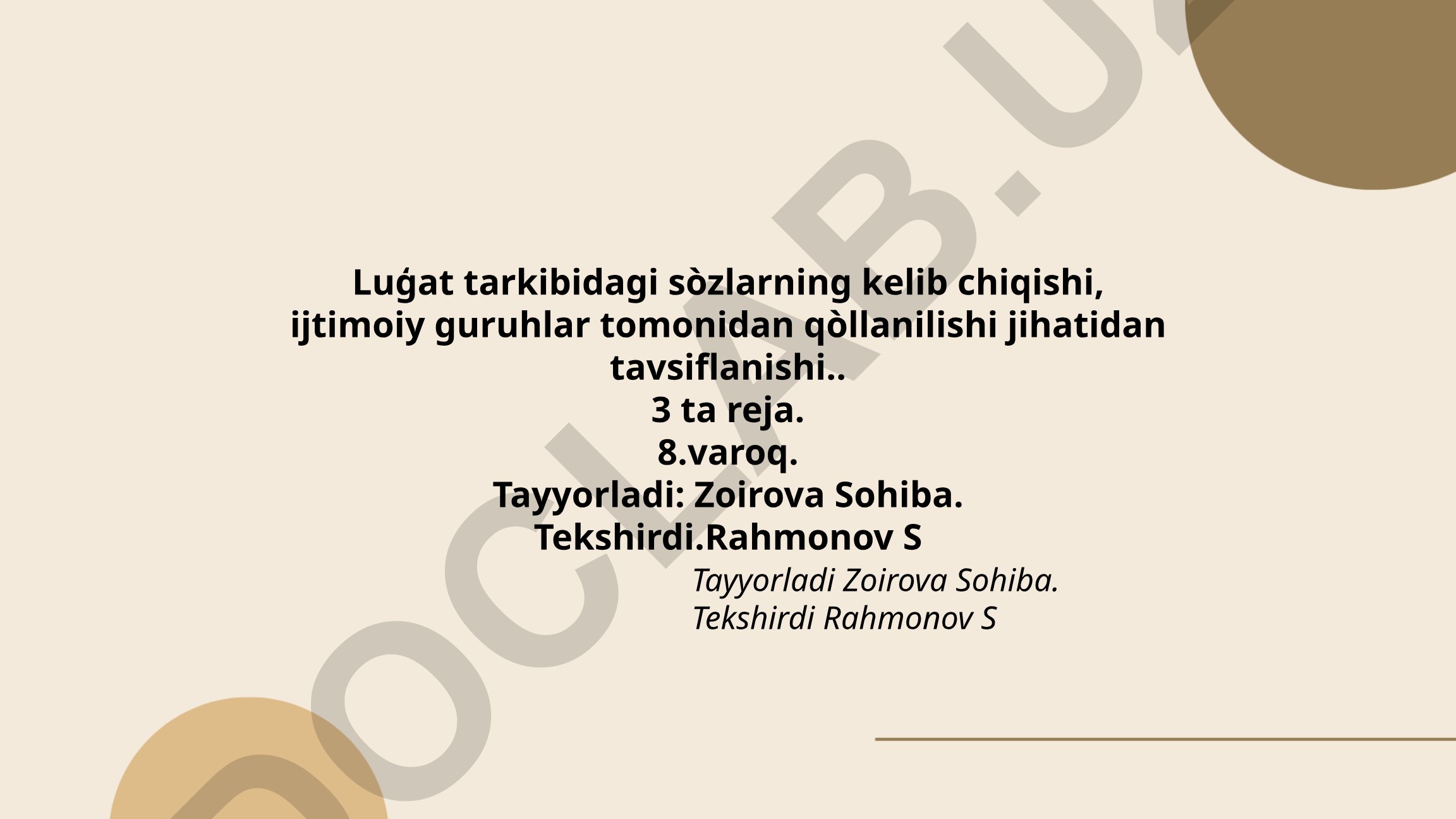 Lug'atdagi so'zlarning etimologik tabaqalanishi va ijtimoiy tarqalishi