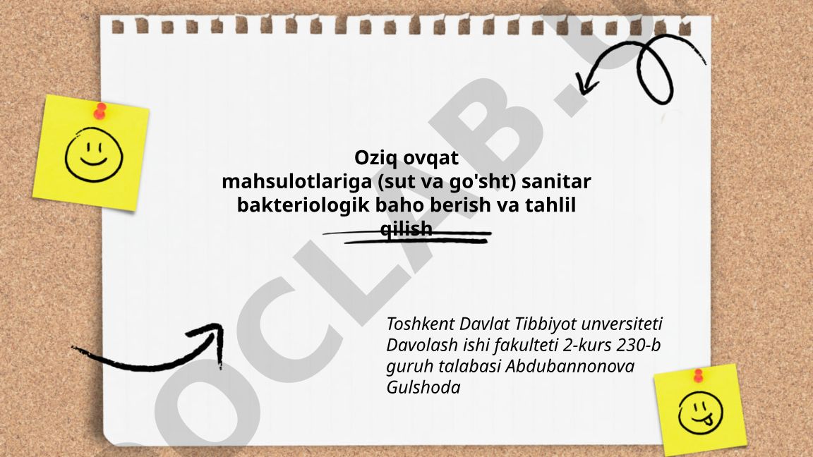 Oziq ovqat mahsulotlariga sanitar bakteriologik baho berish va tahlil qilish