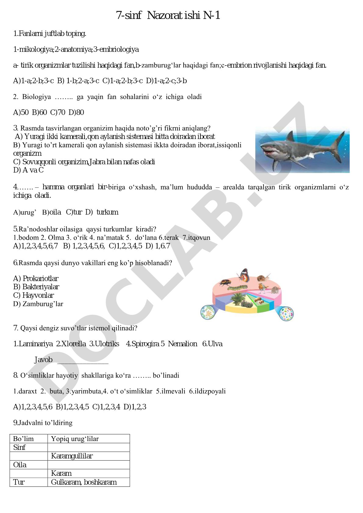 7-sinf biologiya: fanlar, organizmlar tuzilishi va tasnifi