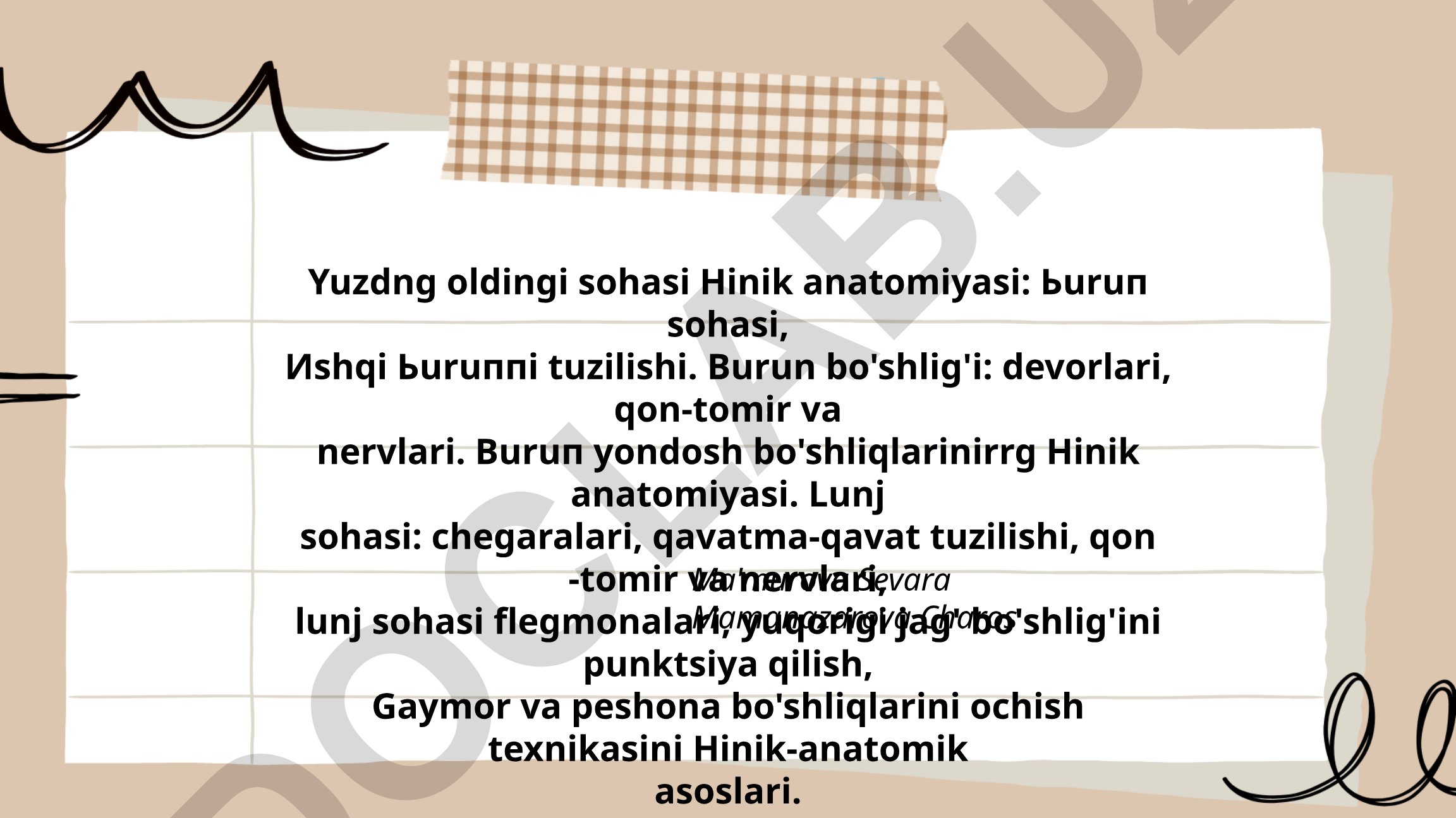 Yuzning oldingi sohasi klinik anatomiyasi: burun va lunj sohalari