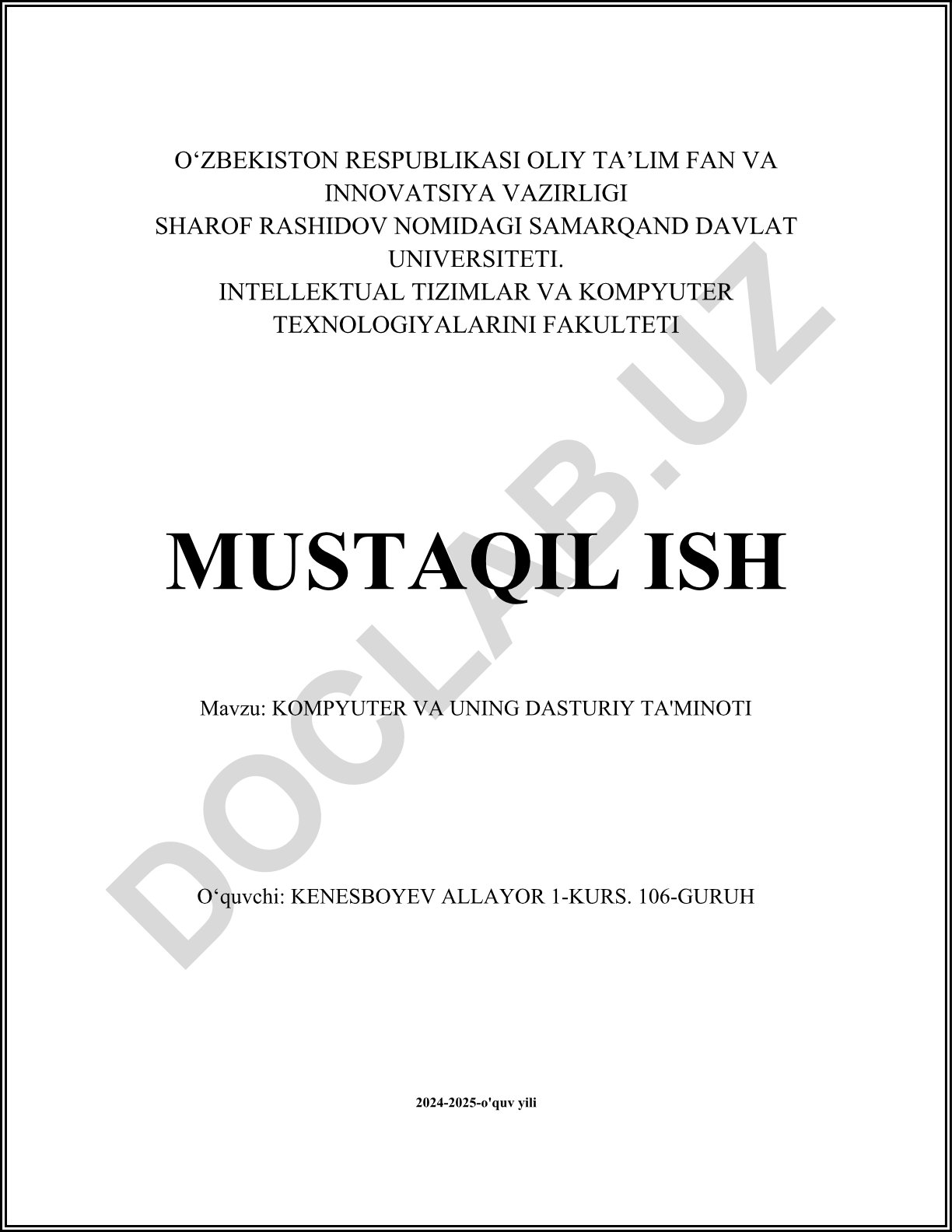 Kompyuter va uning dasturiy ta'minoti